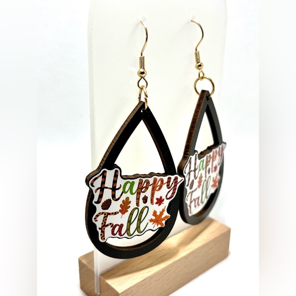NWT Vintage Style Fall Autumn Earrings Thanksgiving Themed Drop & Dangle Wood - Picture 4 of 8